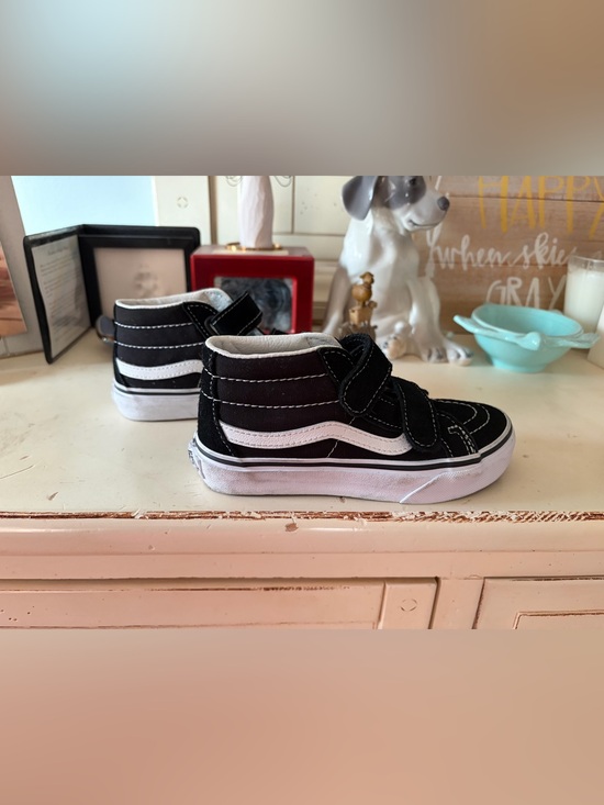Vans Other - Kids Black Vans High-Top Sneakers with White Stripe - Velcro Closure